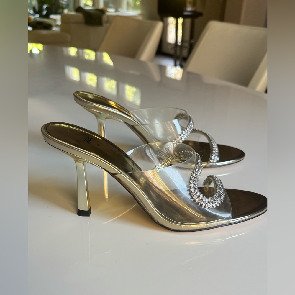 Zara Gold and Clear Heels